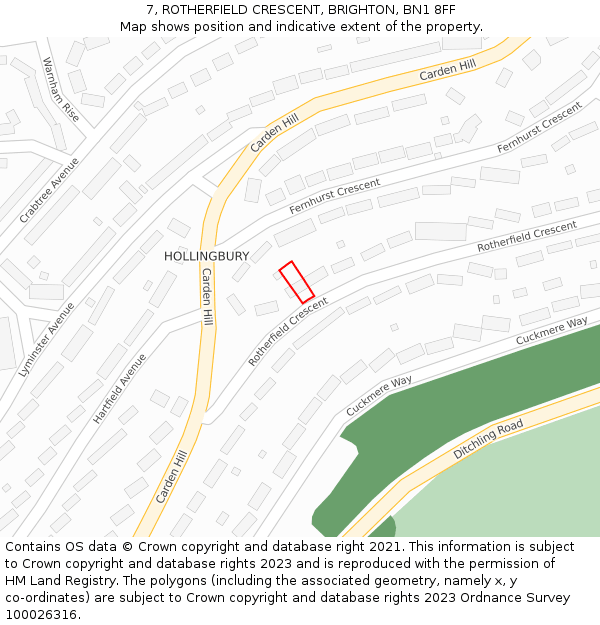 7, ROTHERFIELD CRESCENT, BRIGHTON, BN1 8FF: Location map and indicative extent of plot