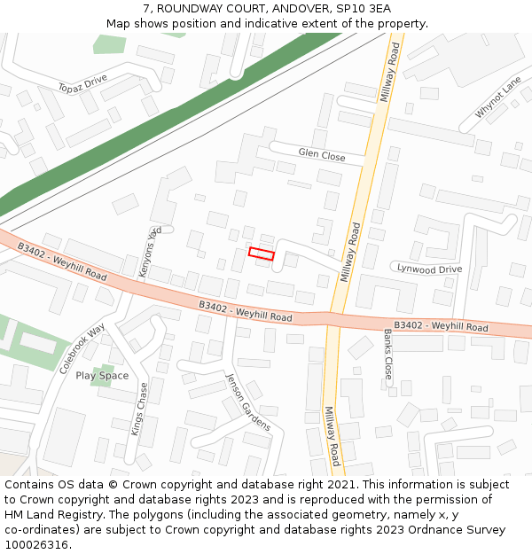 7, ROUNDWAY COURT, ANDOVER, SP10 3EA: Location map and indicative extent of plot