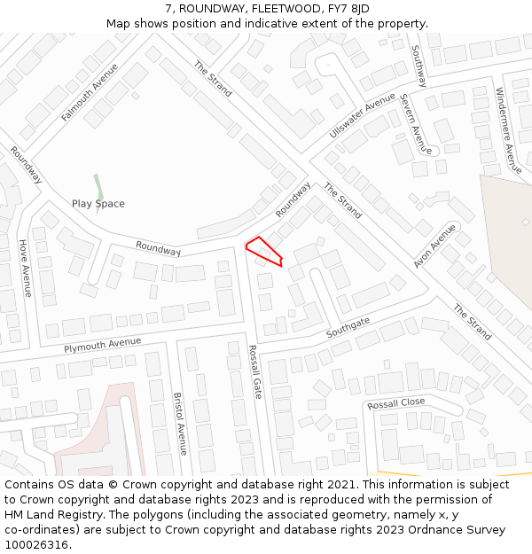 7, ROUNDWAY, FLEETWOOD, FY7 8JD: Location map and indicative extent of plot