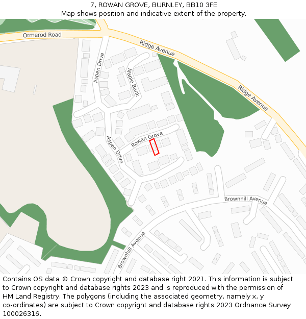 7, ROWAN GROVE, BURNLEY, BB10 3FE: Location map and indicative extent of plot