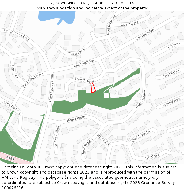 7, ROWLAND DRIVE, CAERPHILLY, CF83 1TX: Location map and indicative extent of plot