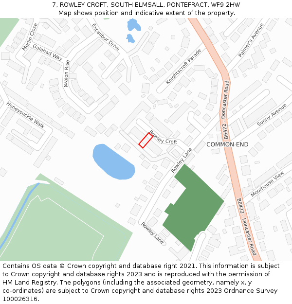 7, ROWLEY CROFT, SOUTH ELMSALL, PONTEFRACT, WF9 2HW: Location map and indicative extent of plot