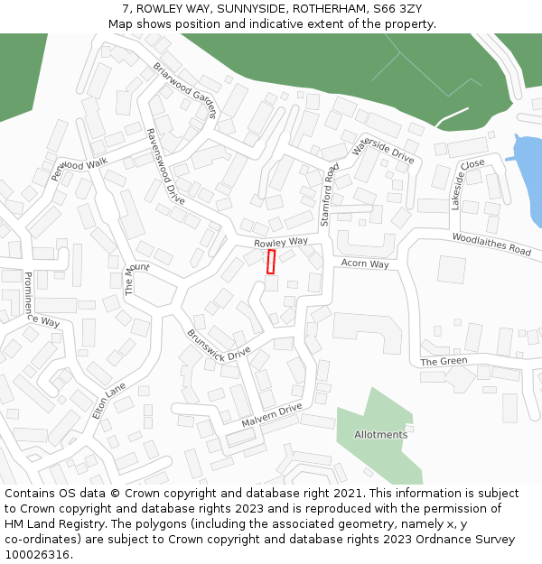 7, ROWLEY WAY, SUNNYSIDE, ROTHERHAM, S66 3ZY: Location map and indicative extent of plot