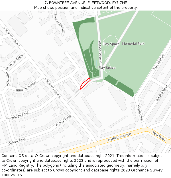 7, ROWNTREE AVENUE, FLEETWOOD, FY7 7HE: Location map and indicative extent of plot