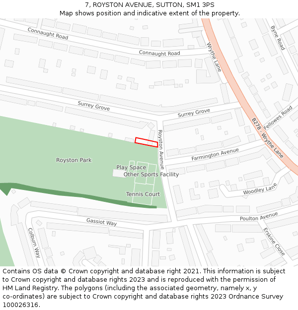 7, ROYSTON AVENUE, SUTTON, SM1 3PS: Location map and indicative extent of plot