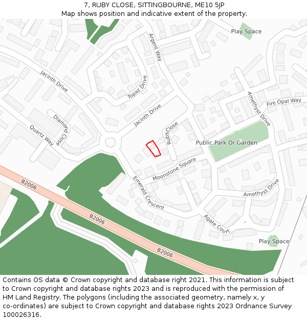 7, RUBY CLOSE, SITTINGBOURNE, ME10 5JP: Location map and indicative extent of plot