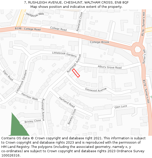 7, RUSHLEIGH AVENUE, CHESHUNT, WALTHAM CROSS, EN8 8QF: Location map and indicative extent of plot