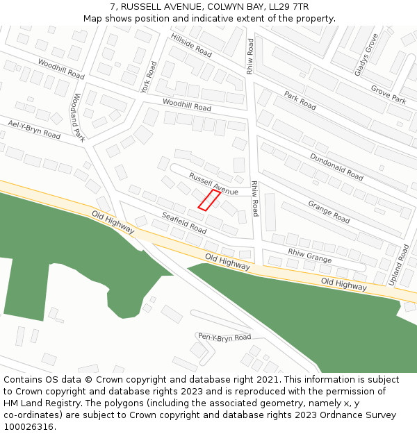 7, RUSSELL AVENUE, COLWYN BAY, LL29 7TR: Location map and indicative extent of plot
