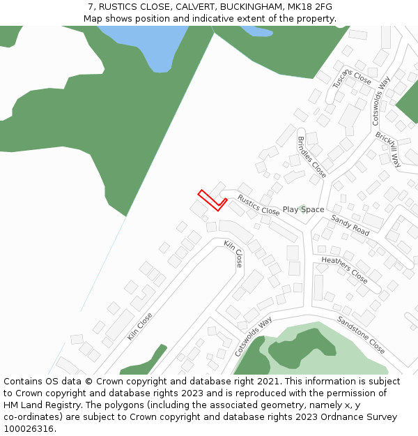 7, RUSTICS CLOSE, CALVERT, BUCKINGHAM, MK18 2FG: Location map and indicative extent of plot