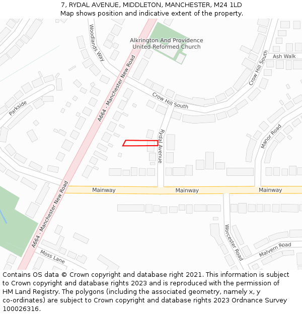 7, RYDAL AVENUE, MIDDLETON, MANCHESTER, M24 1LD: Location map and indicative extent of plot