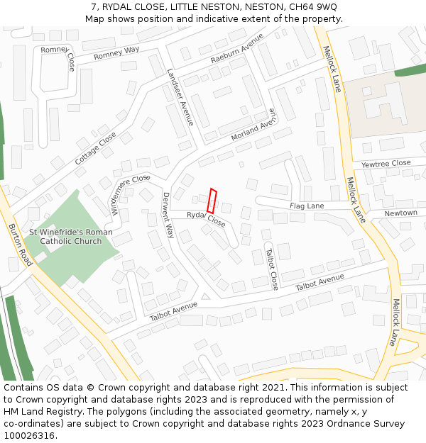 7, RYDAL CLOSE, LITTLE NESTON, NESTON, CH64 9WQ: Location map and indicative extent of plot