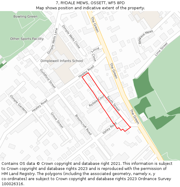 7, RYDALE MEWS, OSSETT, WF5 8PD: Location map and indicative extent of plot