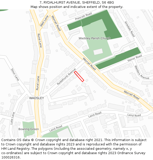 7, RYDALHURST AVENUE, SHEFFIELD, S6 4BG: Location map and indicative extent of plot