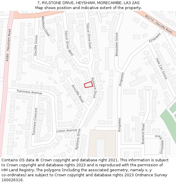 7, RYLSTONE DRIVE, HEYSHAM, MORECAMBE, LA3 2AS: Location map and indicative extent of plot