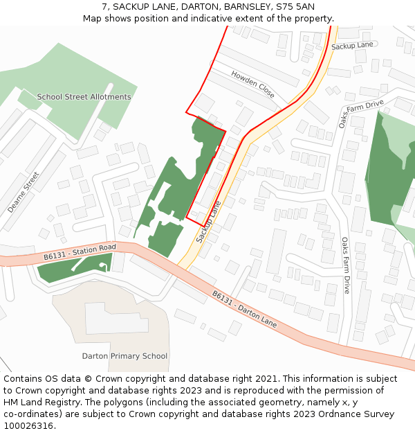 7, SACKUP LANE, DARTON, BARNSLEY, S75 5AN: Location map and indicative extent of plot