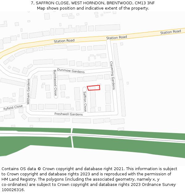 7, SAFFRON CLOSE, WEST HORNDON, BRENTWOOD, CM13 3NF: Location map and indicative extent of plot