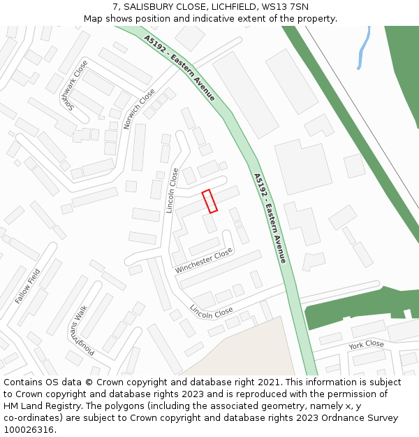 7, SALISBURY CLOSE, LICHFIELD, WS13 7SN: Location map and indicative extent of plot