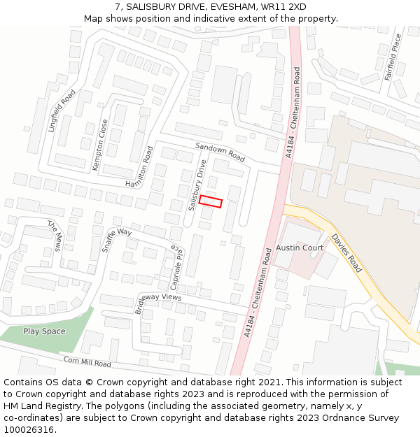 7, SALISBURY DRIVE, EVESHAM, WR11 2XD: Location map and indicative extent of plot