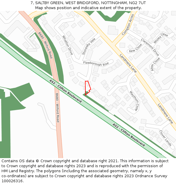 7, SALTBY GREEN, WEST BRIDGFORD, NOTTINGHAM, NG2 7UT: Location map and indicative extent of plot