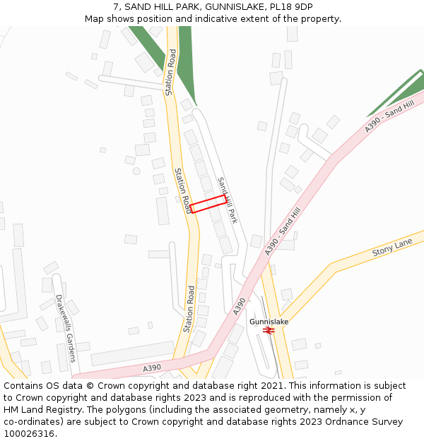 7, SAND HILL PARK, GUNNISLAKE, PL18 9DP: Location map and indicative extent of plot