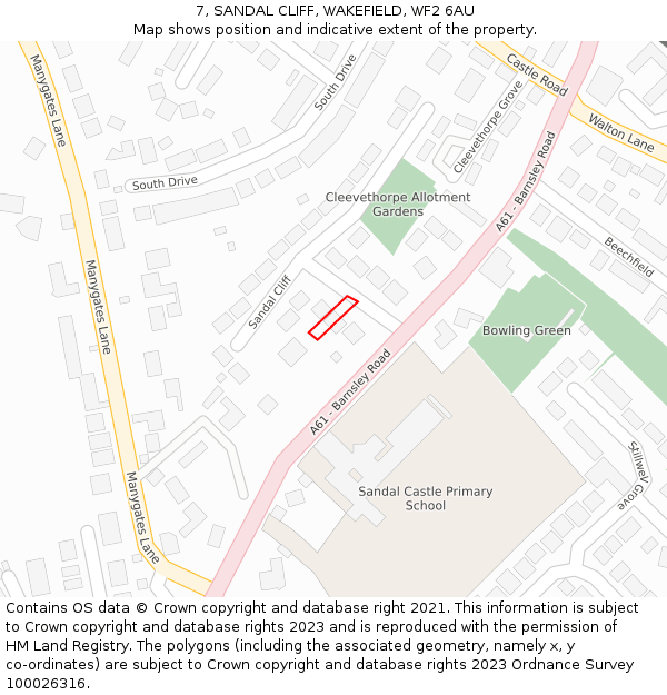 7, SANDAL CLIFF, WAKEFIELD, WF2 6AU: Location map and indicative extent of plot