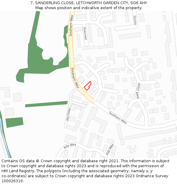 7, SANDERLING CLOSE, LETCHWORTH GARDEN CITY, SG6 4HY: Location map and indicative extent of plot