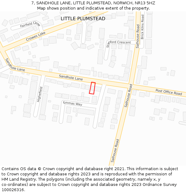 7, SANDHOLE LANE, LITTLE PLUMSTEAD, NORWICH, NR13 5HZ: Location map and indicative extent of plot