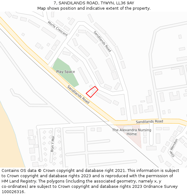 7, SANDILANDS ROAD, TYWYN, LL36 9AY: Location map and indicative extent of plot