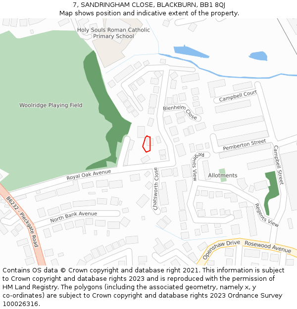 7, SANDRINGHAM CLOSE, BLACKBURN, BB1 8QJ: Location map and indicative extent of plot