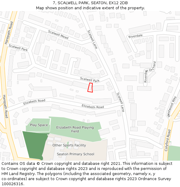 7, SCALWELL PARK, SEATON, EX12 2DB: Location map and indicative extent of plot