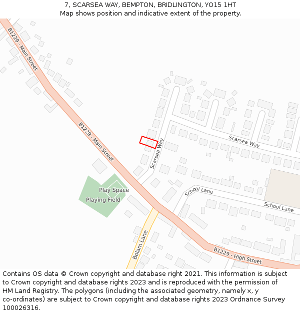 7, SCARSEA WAY, BEMPTON, BRIDLINGTON, YO15 1HT: Location map and indicative extent of plot