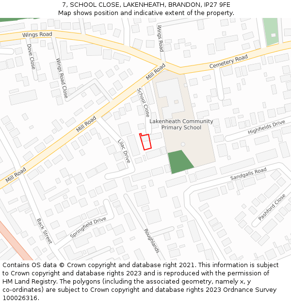 7, SCHOOL CLOSE, LAKENHEATH, BRANDON, IP27 9FE: Location map and indicative extent of plot