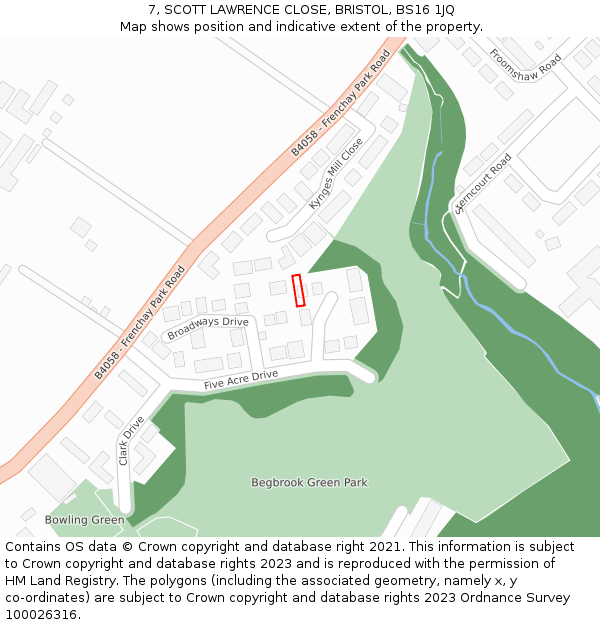 7, SCOTT LAWRENCE CLOSE, BRISTOL, BS16 1JQ: Location map and indicative extent of plot