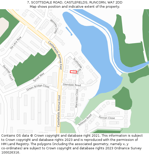 7, SCOTTSDALE ROAD, CASTLEFIELDS, RUNCORN, WA7 2DD: Location map and indicative extent of plot