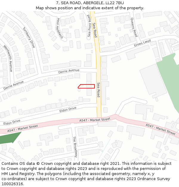 7, SEA ROAD, ABERGELE, LL22 7BU: Location map and indicative extent of plot