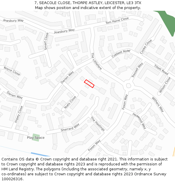 7, SEACOLE CLOSE, THORPE ASTLEY, LEICESTER, LE3 3TX: Location map and indicative extent of plot