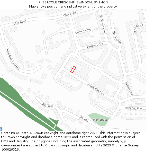 7, SEACOLE CRESCENT, SWINDON, SN1 4GN: Location map and indicative extent of plot