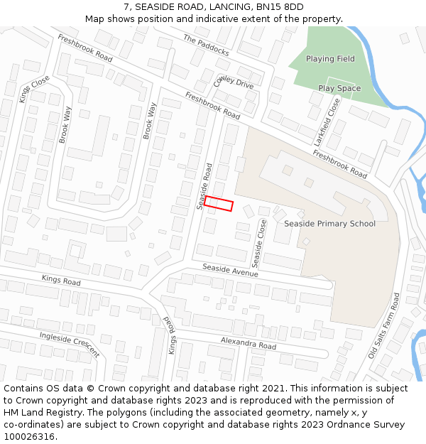 7, SEASIDE ROAD, LANCING, BN15 8DD: Location map and indicative extent of plot