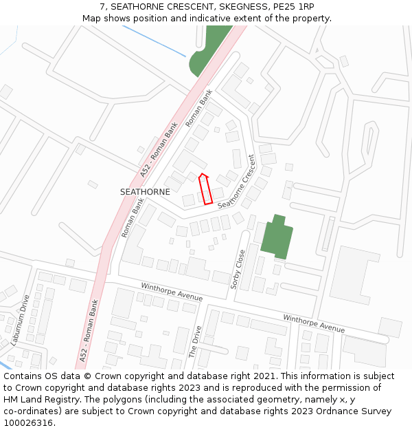 7, SEATHORNE CRESCENT, SKEGNESS, PE25 1RP: Location map and indicative extent of plot