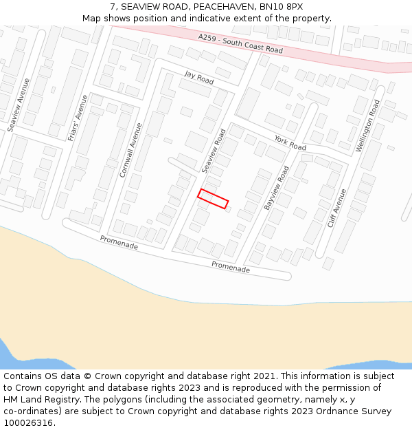 7, SEAVIEW ROAD, PEACEHAVEN, BN10 8PX: Location map and indicative extent of plot