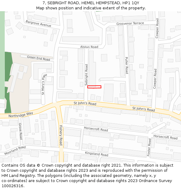 7, SEBRIGHT ROAD, HEMEL HEMPSTEAD, HP1 1QY: Location map and indicative extent of plot