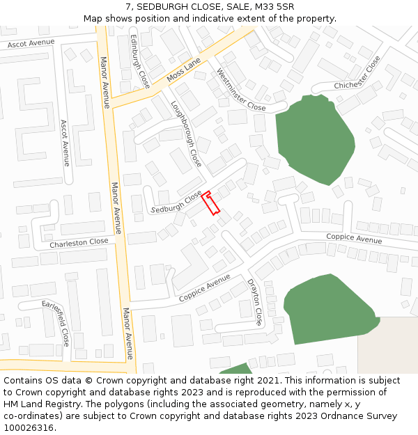 7, SEDBURGH CLOSE, SALE, M33 5SR: Location map and indicative extent of plot