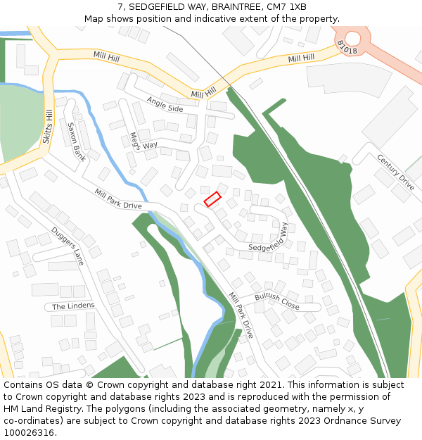 7, SEDGEFIELD WAY, BRAINTREE, CM7 1XB: Location map and indicative extent of plot