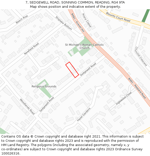 7, SEDGEWELL ROAD, SONNING COMMON, READING, RG4 9TA: Location map and indicative extent of plot