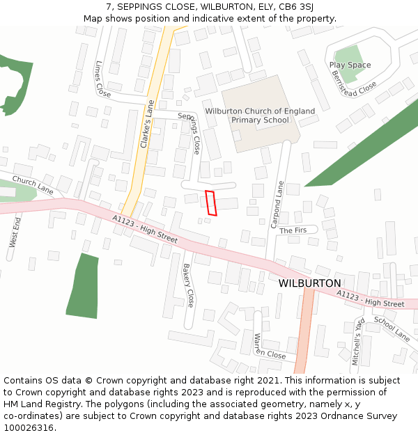 7, SEPPINGS CLOSE, WILBURTON, ELY, CB6 3SJ: Location map and indicative extent of plot