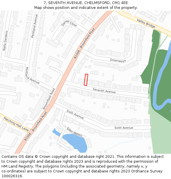 7, SEVENTH AVENUE, CHELMSFORD, CM1 4EE: Location map and indicative extent of plot