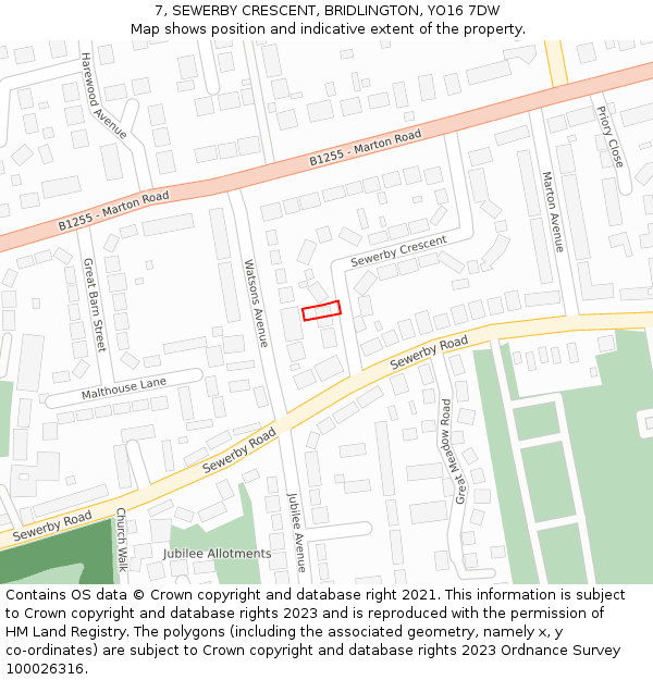 7, SEWERBY CRESCENT, BRIDLINGTON, YO16 7DW: Location map and indicative extent of plot