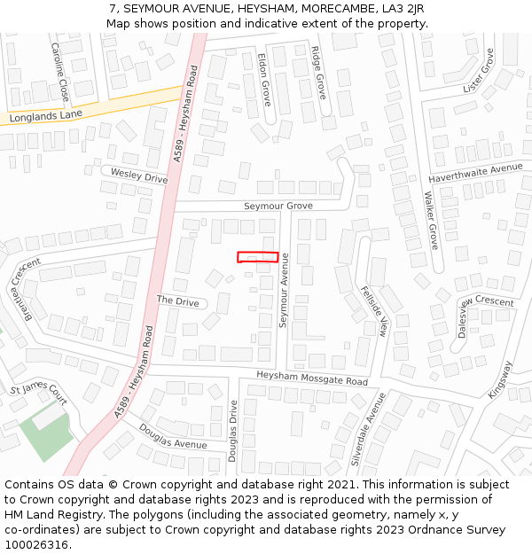 7, SEYMOUR AVENUE, HEYSHAM, MORECAMBE, LA3 2JR: Location map and indicative extent of plot