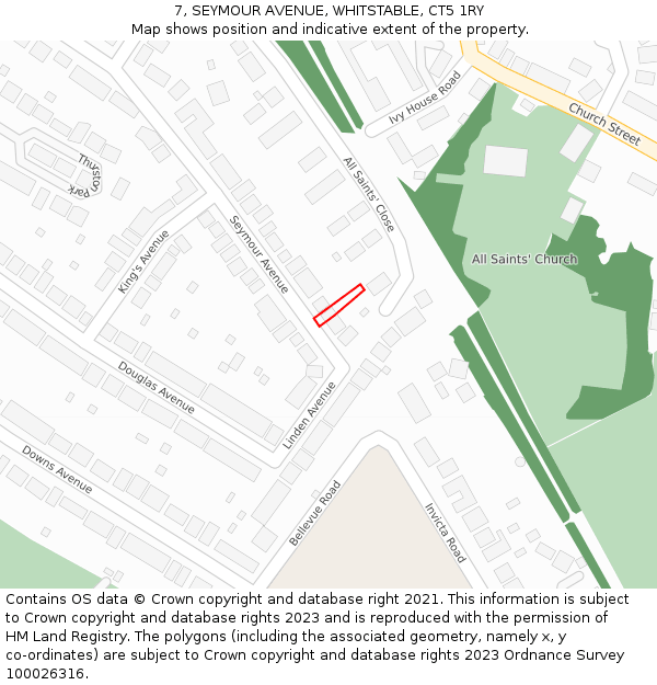 7, SEYMOUR AVENUE, WHITSTABLE, CT5 1RY: Location map and indicative extent of plot