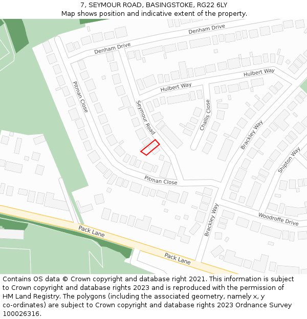 7, SEYMOUR ROAD, BASINGSTOKE, RG22 6LY: Location map and indicative extent of plot